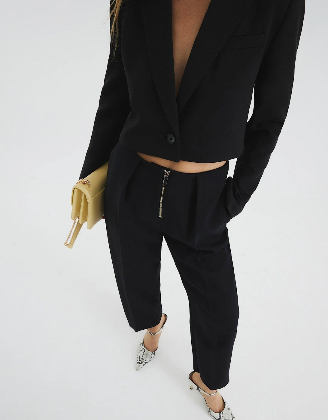 Zip Front Slim Trouser - Black