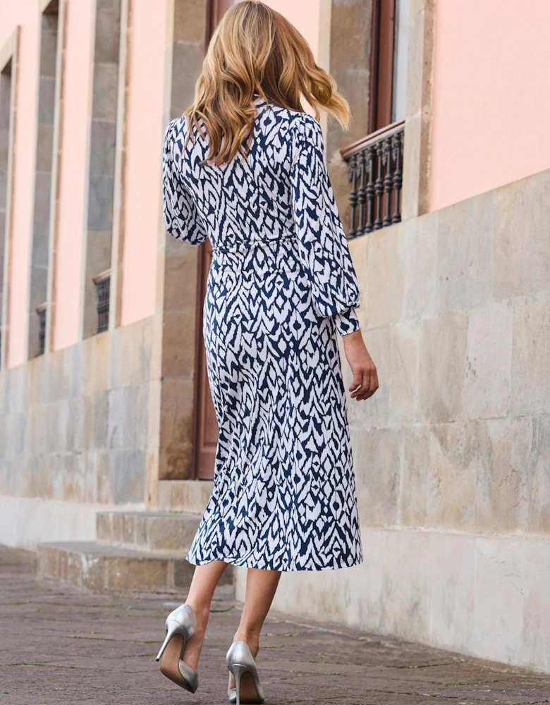 Abstract Print Twist Detail Jersey Midi Dress - Multi