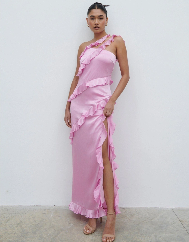 Sabina One Shoulder Ruffle Maxi Dress - Pink