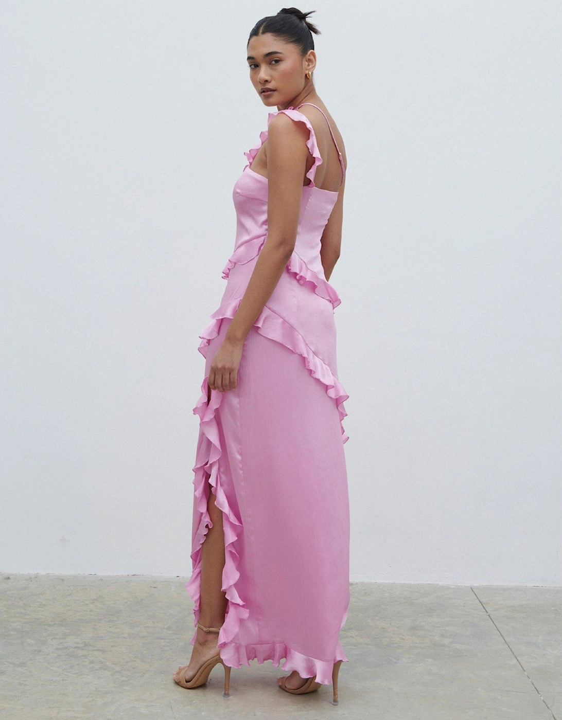 Sabina One Shoulder Ruffle Maxi Dress - Pink