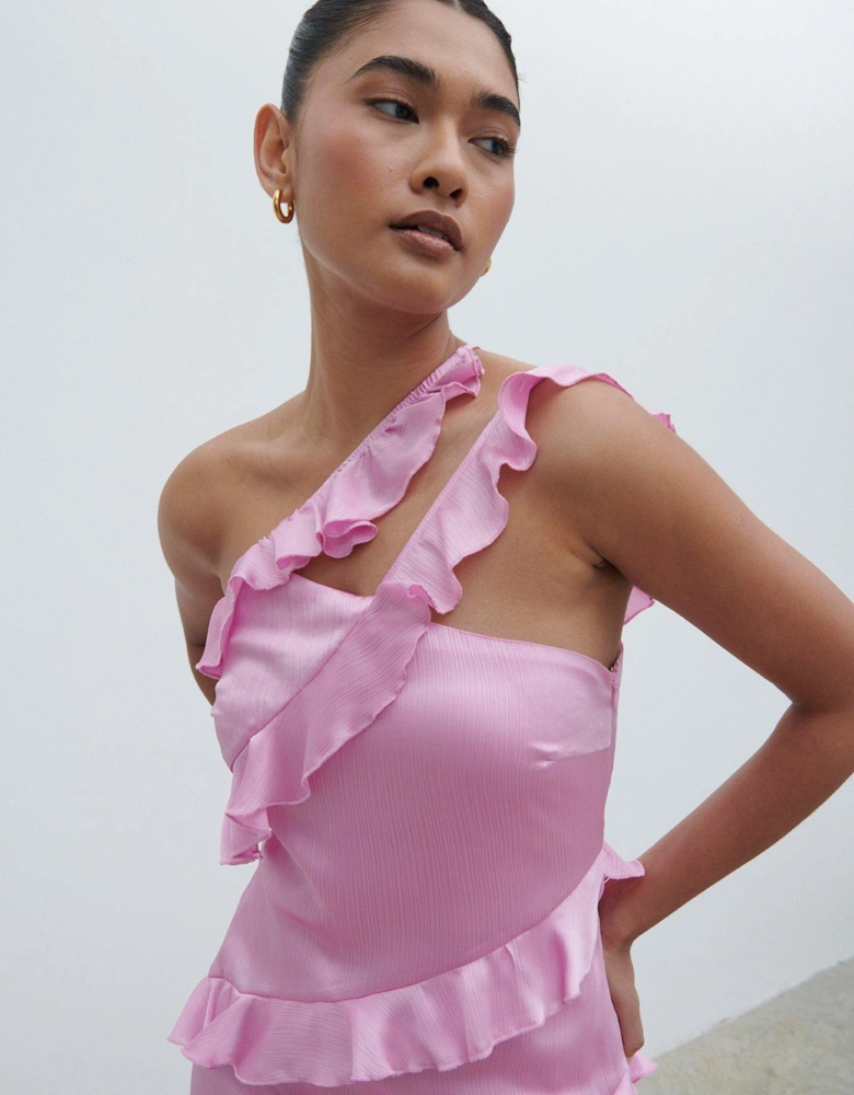 Sabina One Shoulder Ruffle Maxi Dress - Pink