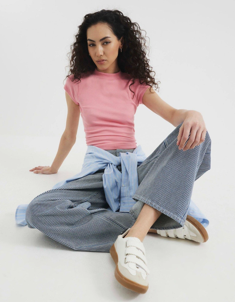 Cap Sleeve High Neck Tee - Bright Pink