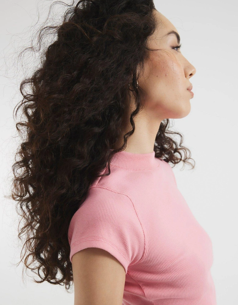 Cap Sleeve High Neck Tee - Bright Pink