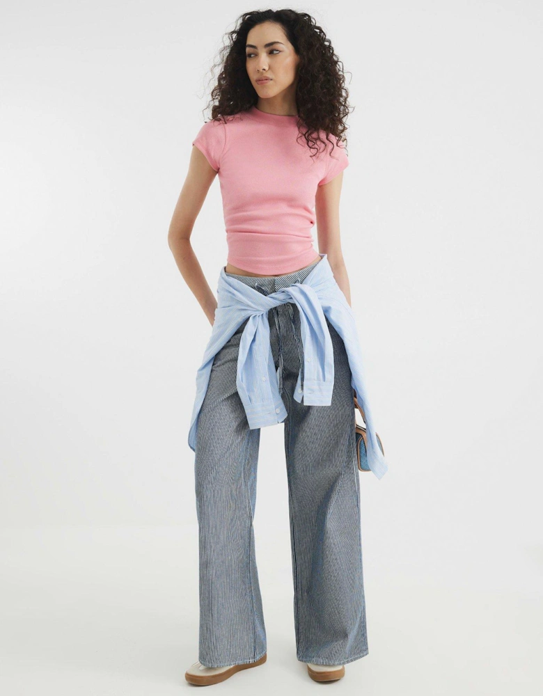 Cap Sleeve High Neck Tee - Bright Pink