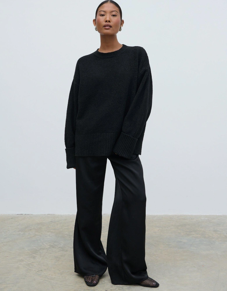 Breya Satin Drawstring Trouser - Black