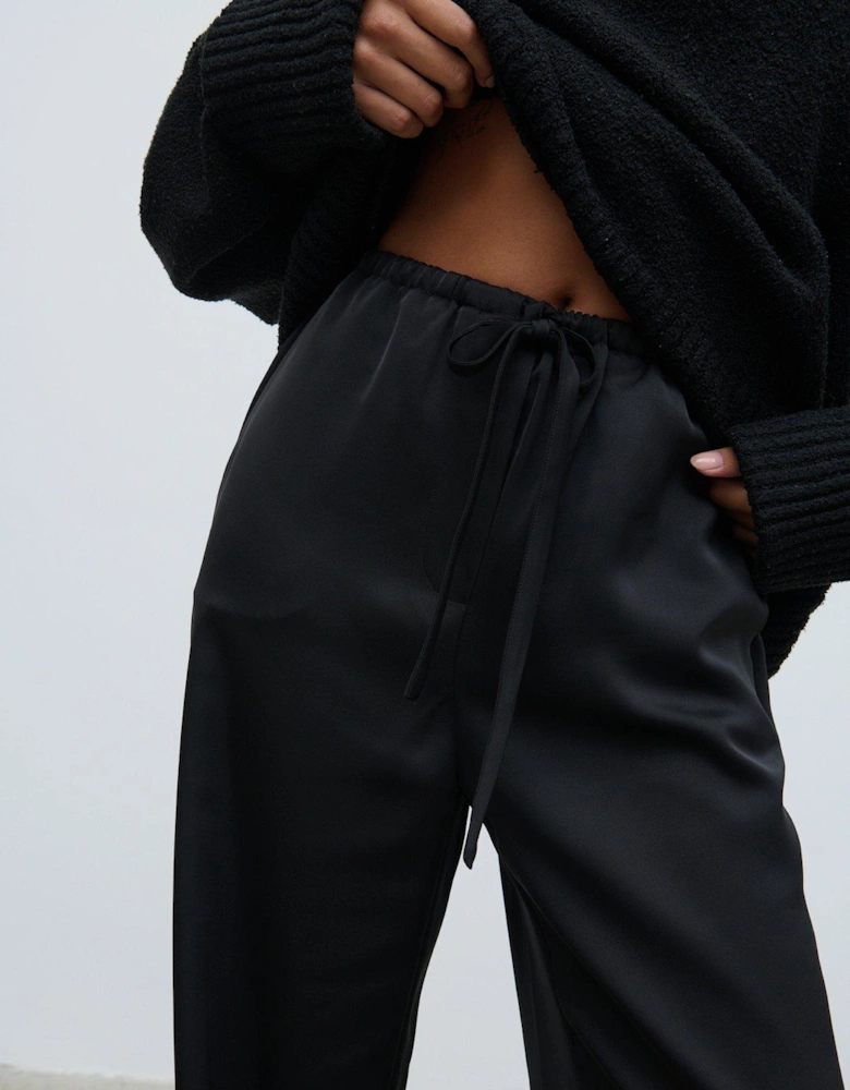 Breya Satin Drawstring Trouser - Black