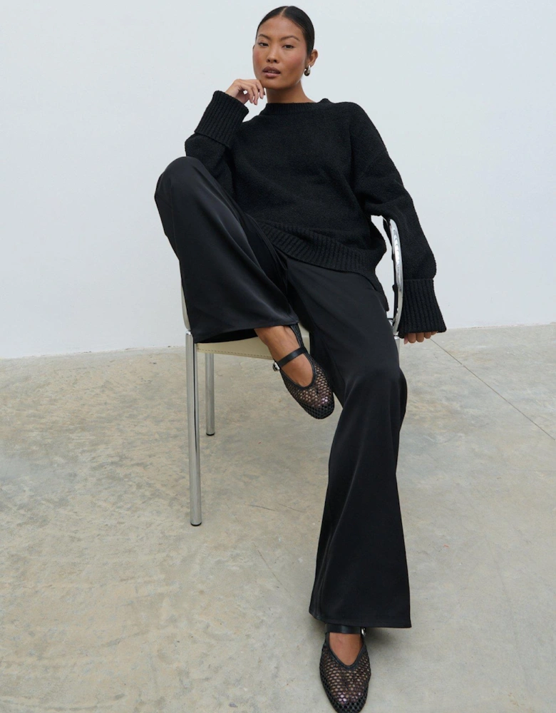 Breya Satin Drawstring Trouser - Black