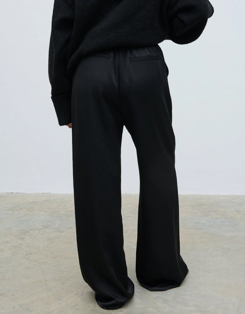Breya Satin Drawstring Trouser - Black