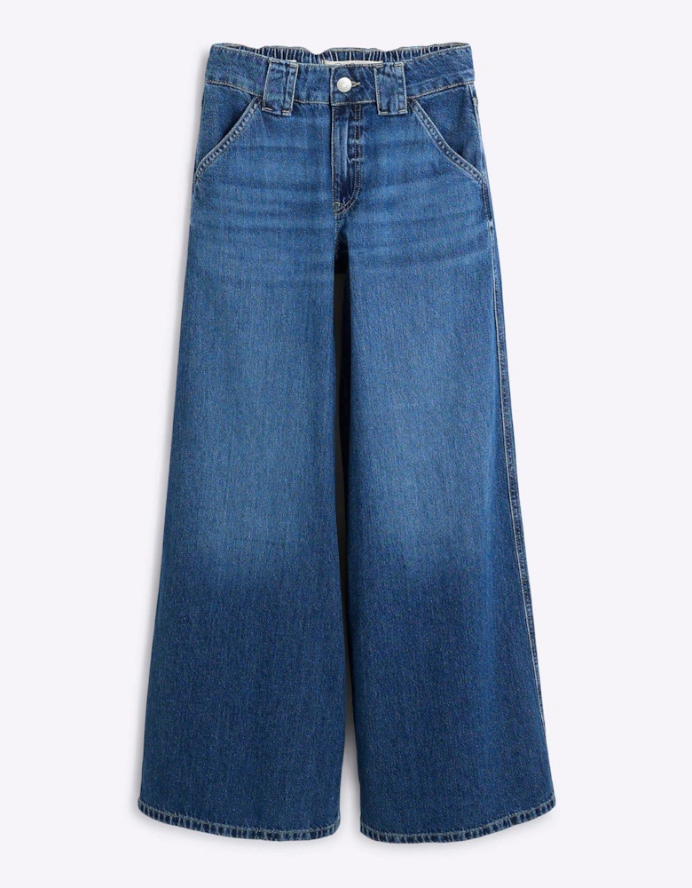 Wide Leg Palazzo Trouser - Medium Denim