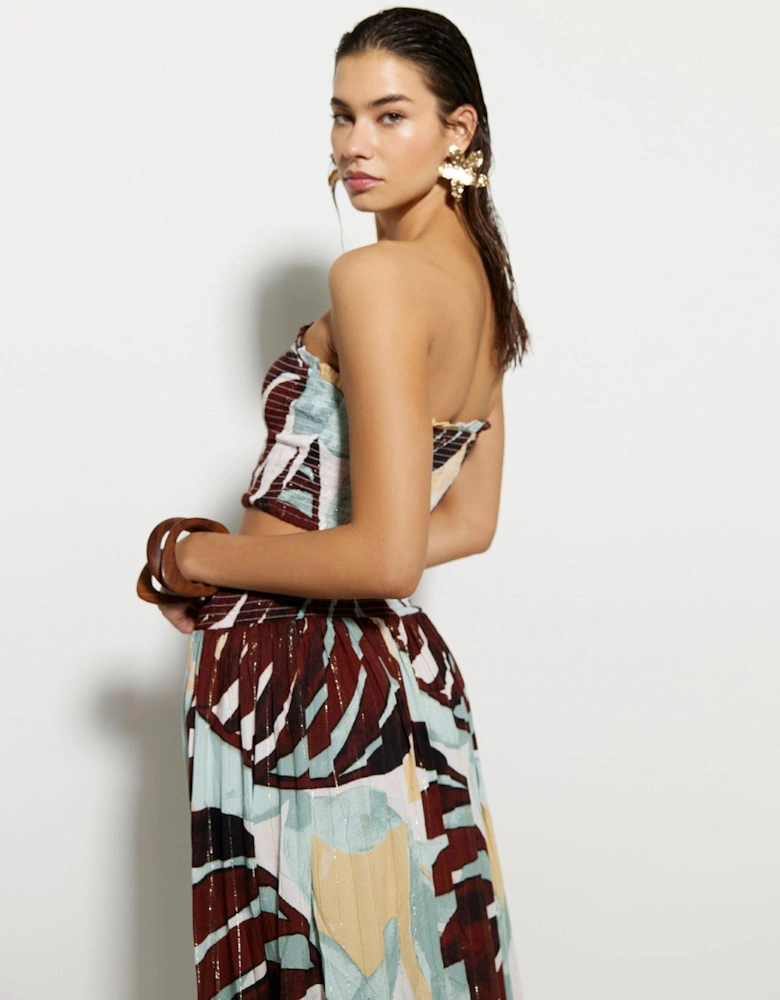 Leaf Shirred Bandeau Top Co-Ord - Blue