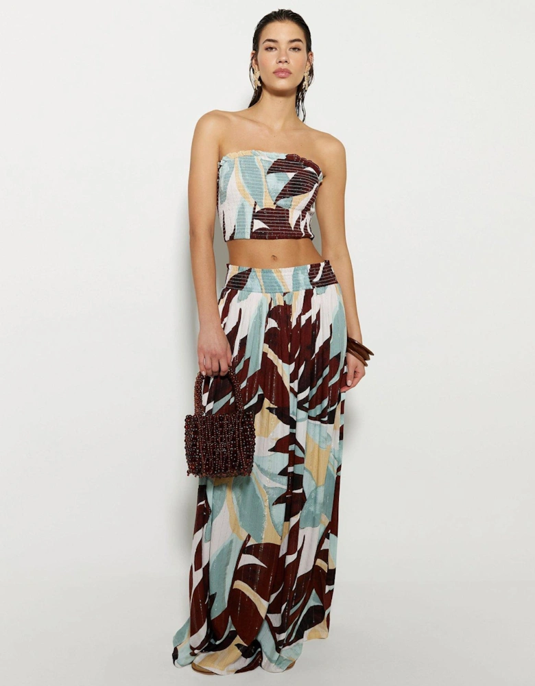 Leaf Shirred Bandeau Top Co-Ord - Blue