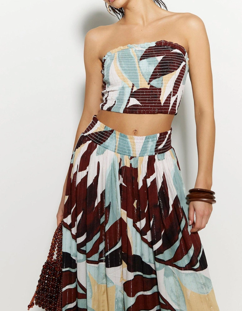 Leaf Shirred Bandeau Top Co-Ord - Blue