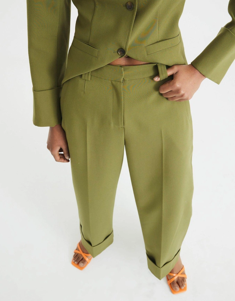 Wide Leg Pleated Trouser - Khaki