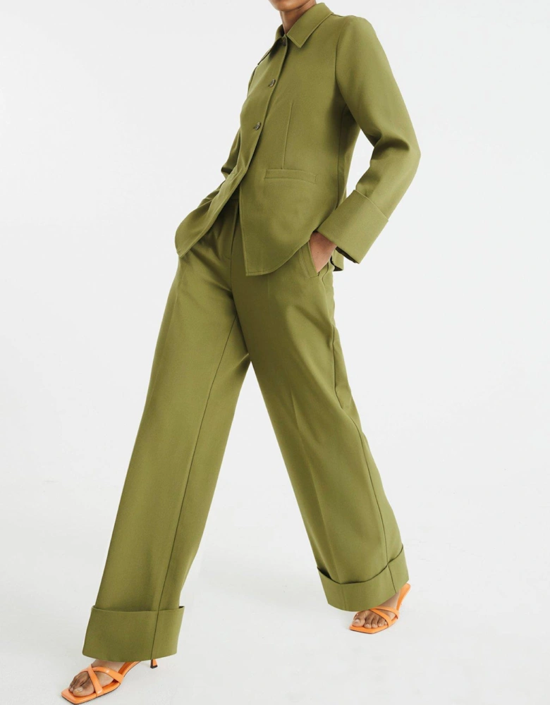Wide Leg Pleated Trouser - Khaki