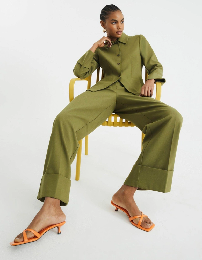 Wide Leg Pleated Trouser - Khaki