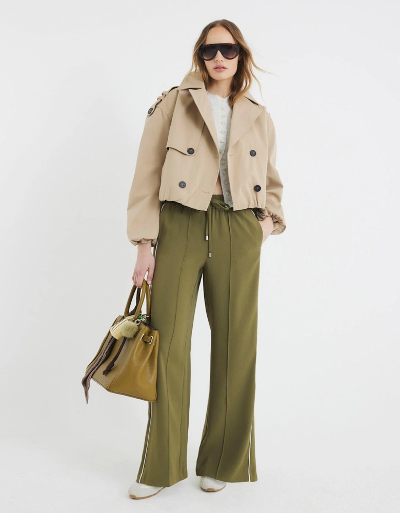 Wide Leg Side Stripe Trouser - Green