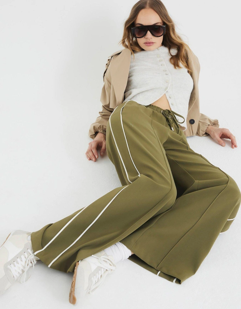 Wide Leg Side Stripe Trouser - Green