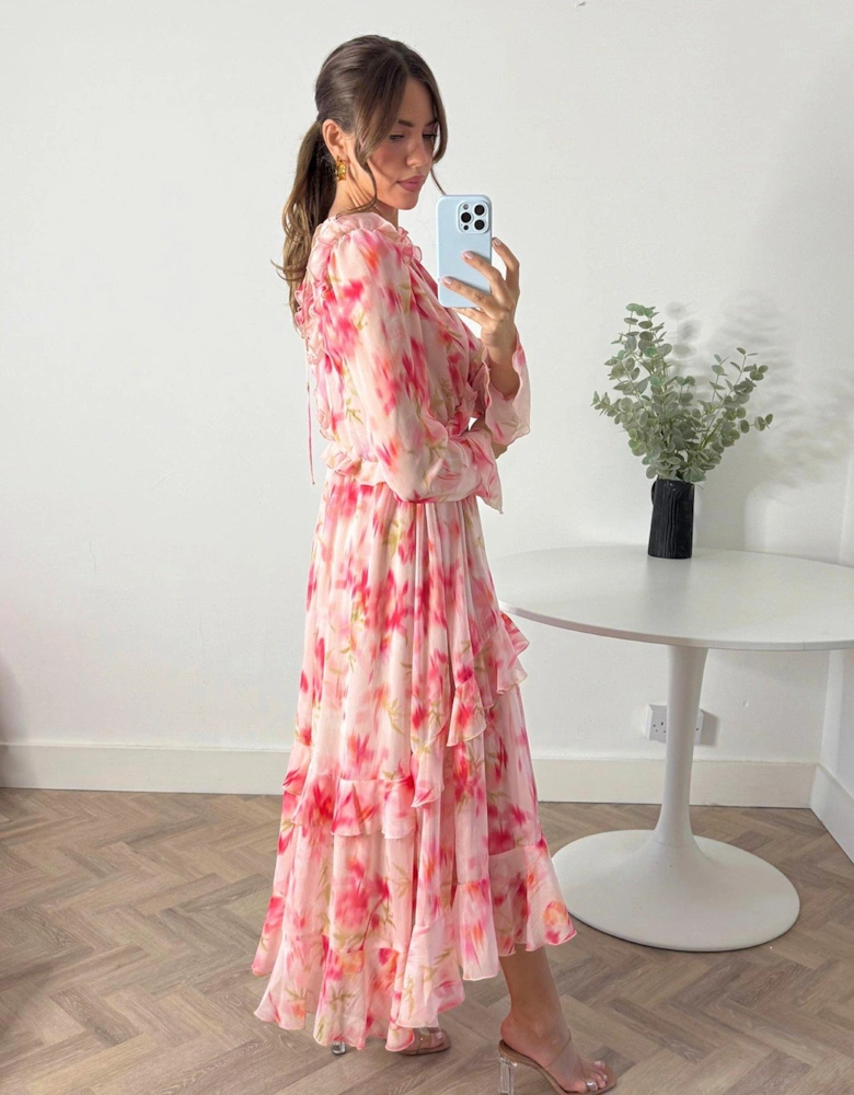 Birdie Long Sleeve Midi Dress - Pink