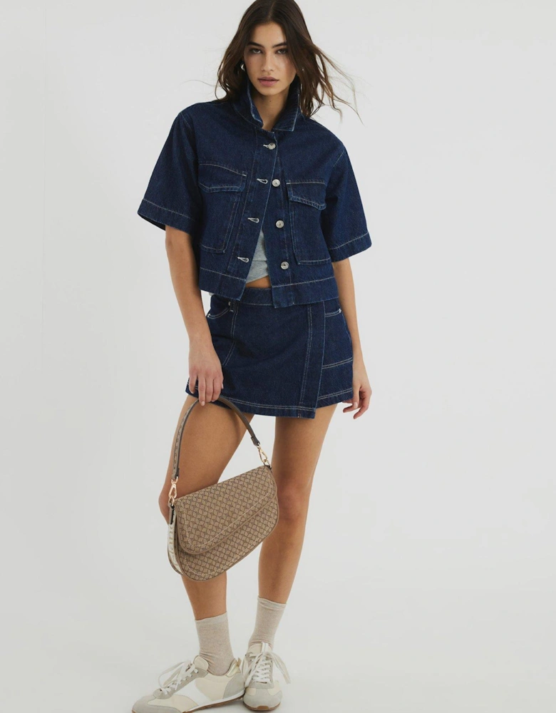 Boxy Crop Shirt - Dark Denim