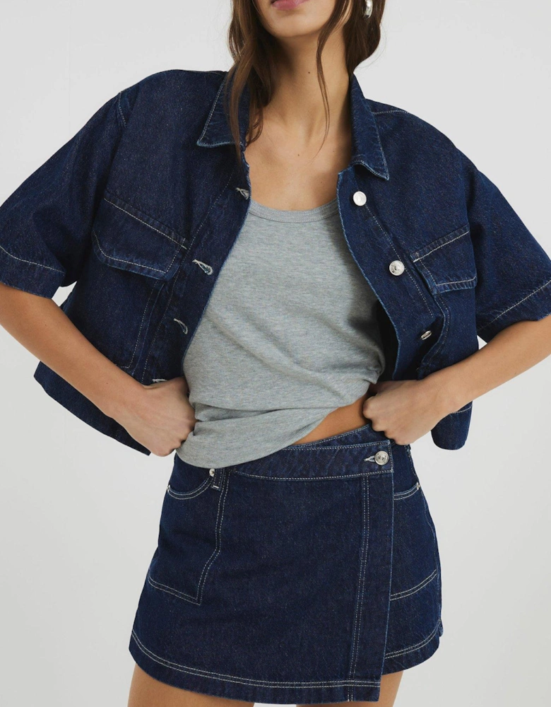 Boxy Crop Shirt - Dark Denim