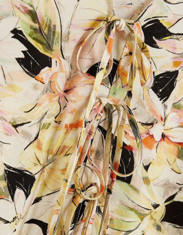 Floral Tie Front Top - Yellow