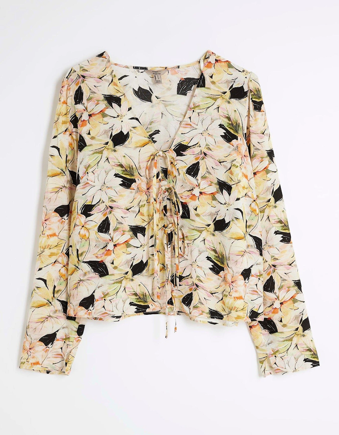 Floral Tie Front Top - Yellow
