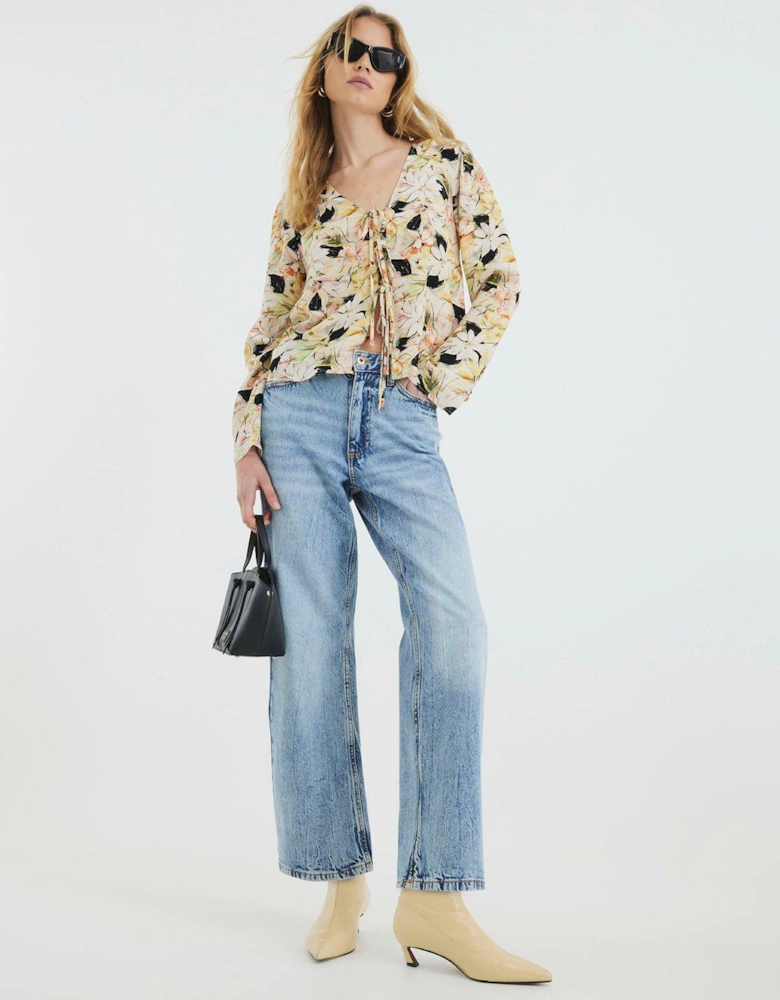 Floral Tie Front Top - Yellow