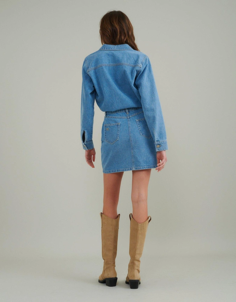 Denim Galveston Mini Shirt Dress - Blue