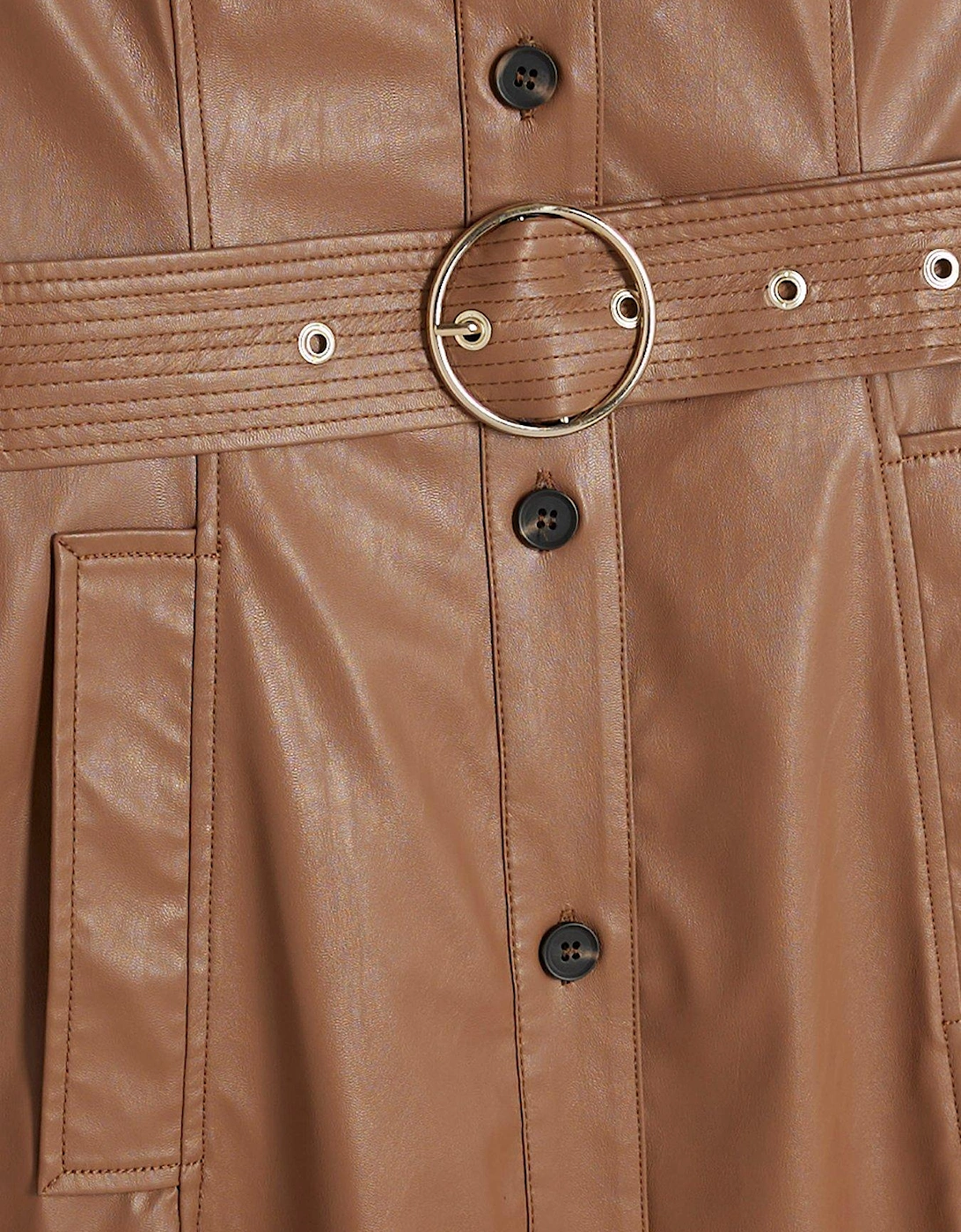 PU Shirt Midi Dress - Brown
