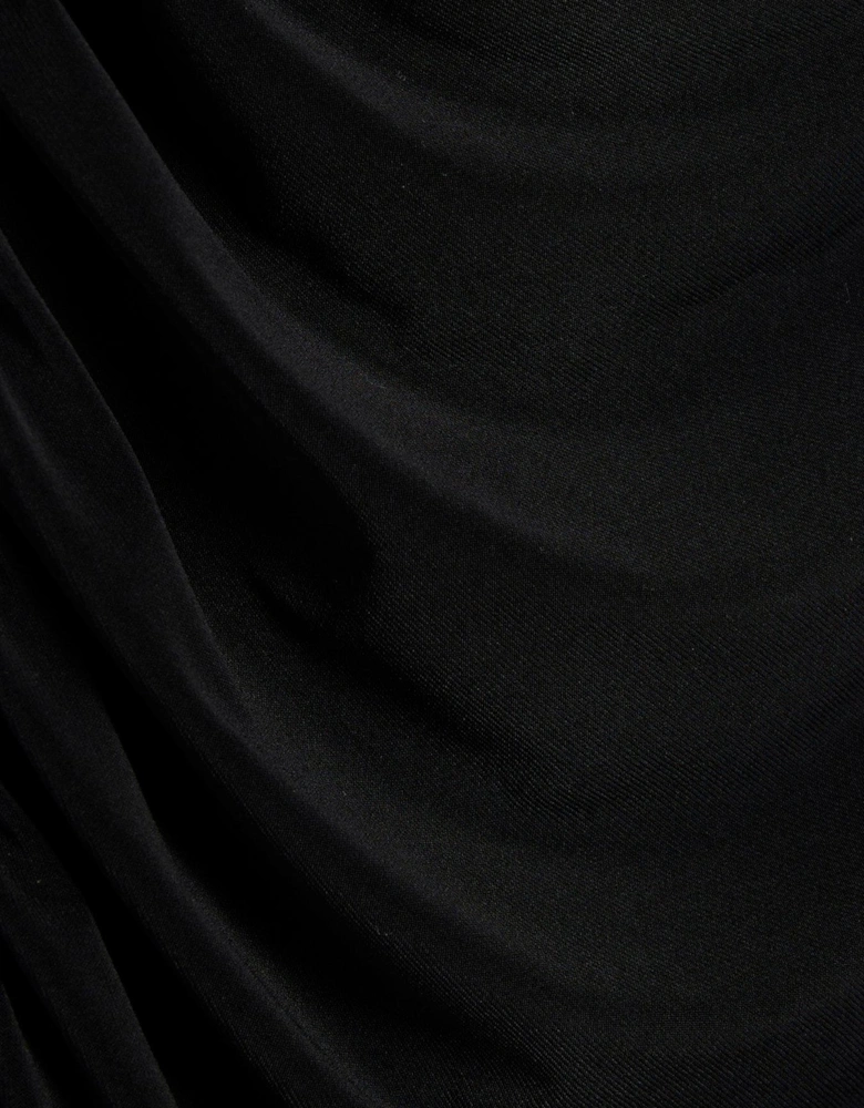 Asymmetric Twist Ruched Midi Dress - Black