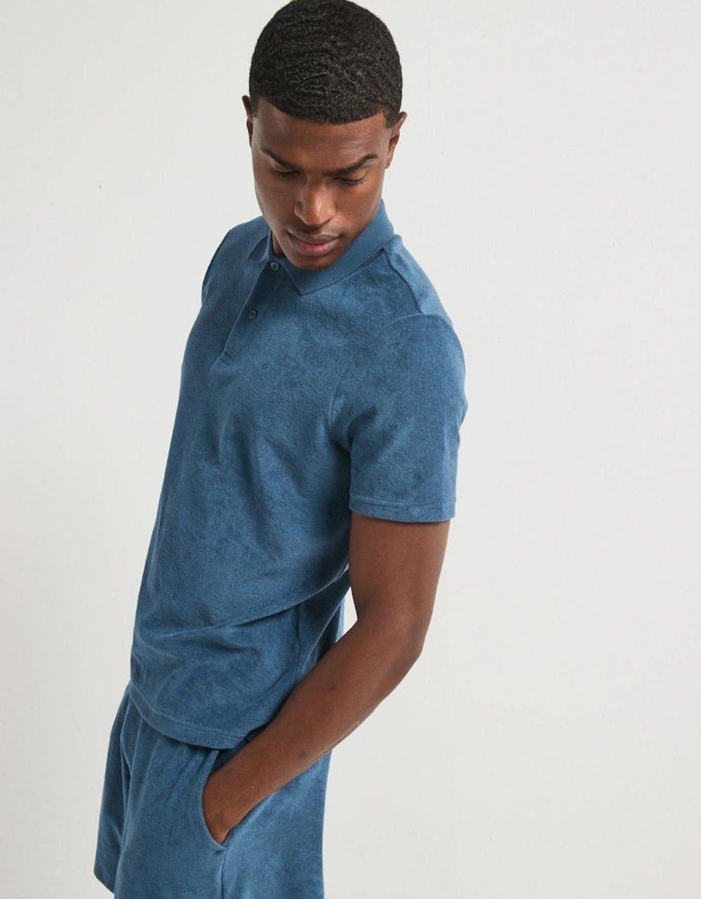 Terry Towelling Polo Shirt - Blue