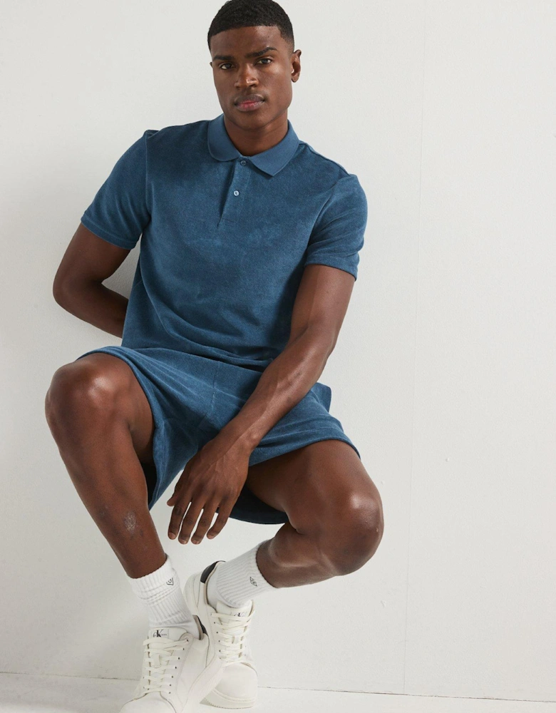 Terry Towelling Polo Shirt - Blue