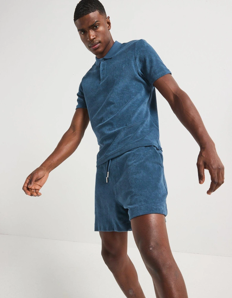 Terry Towelling Polo Shirt - Blue