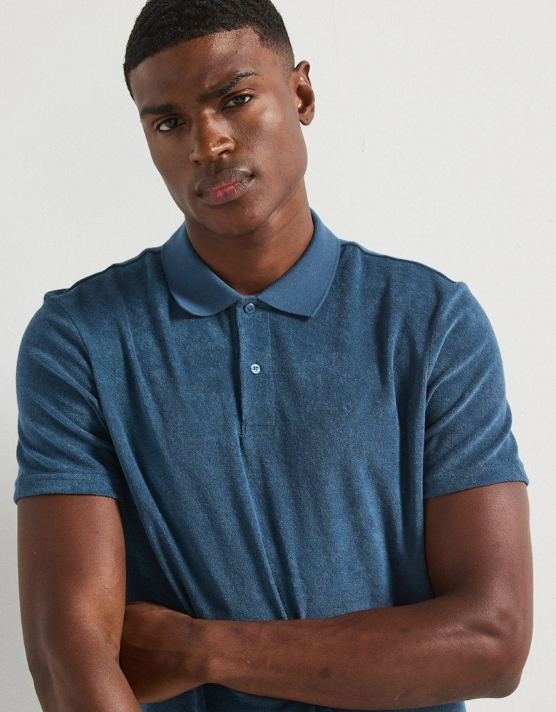 Terry Towelling Polo Shirt - Blue