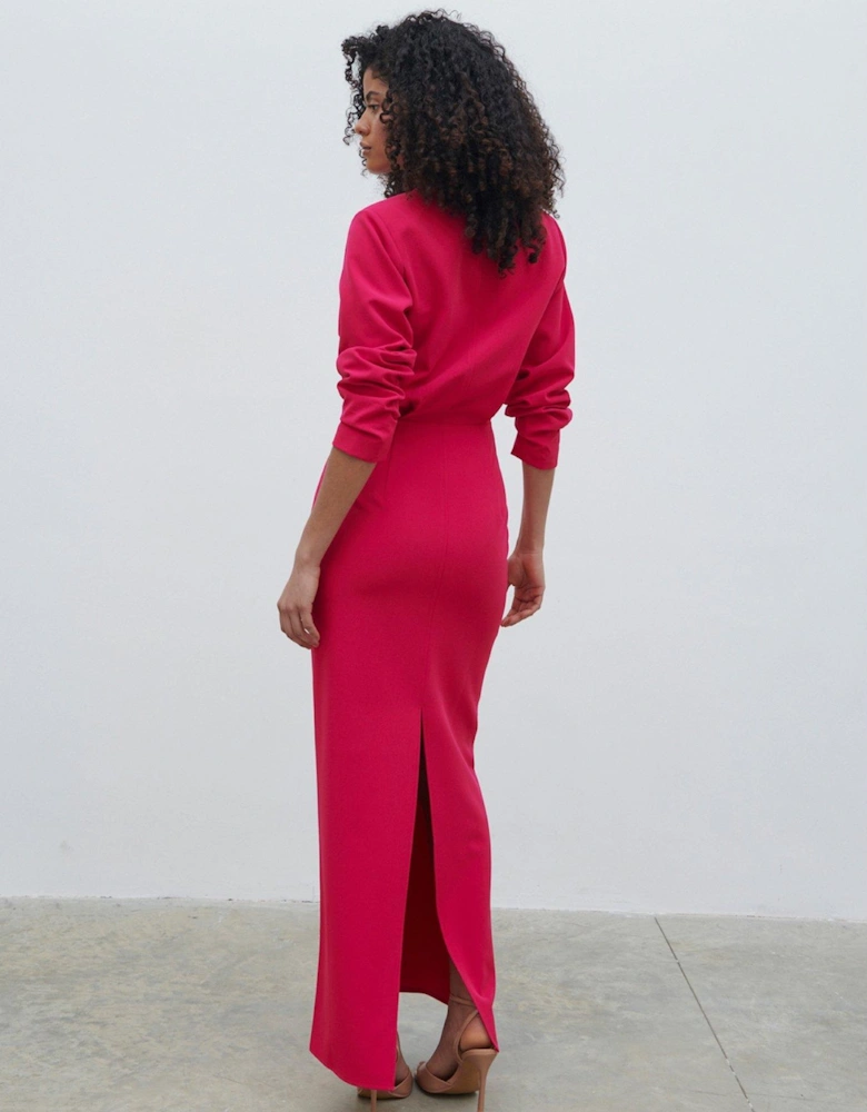 Escala Long Sleeve V Neck Maxi Dress - Pink