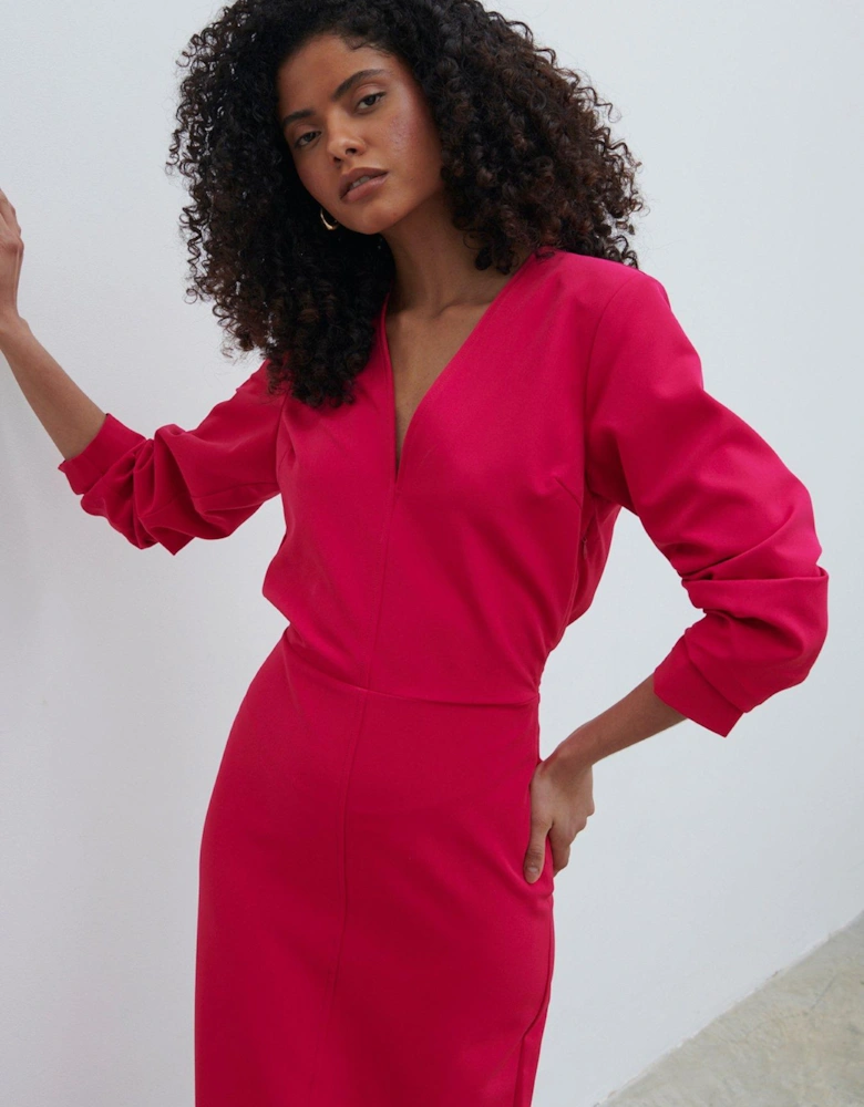 Escala Long Sleeve V Neck Maxi Dress - Pink
