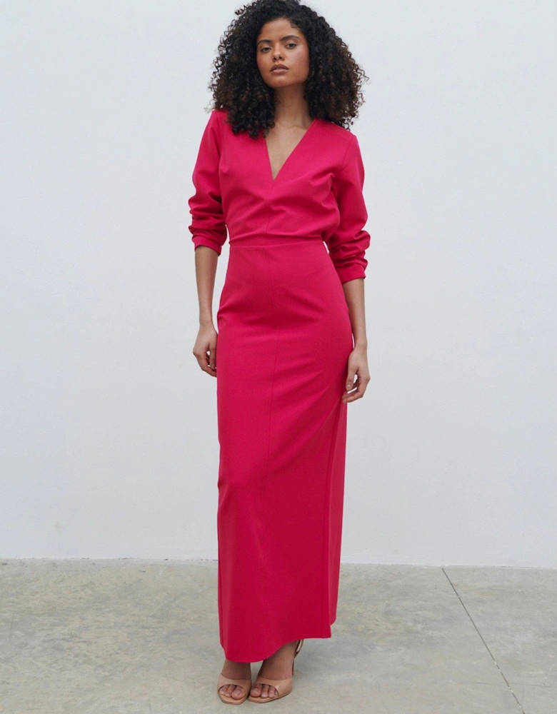 Escala Long Sleeve V Neck Maxi Dress - Pink
