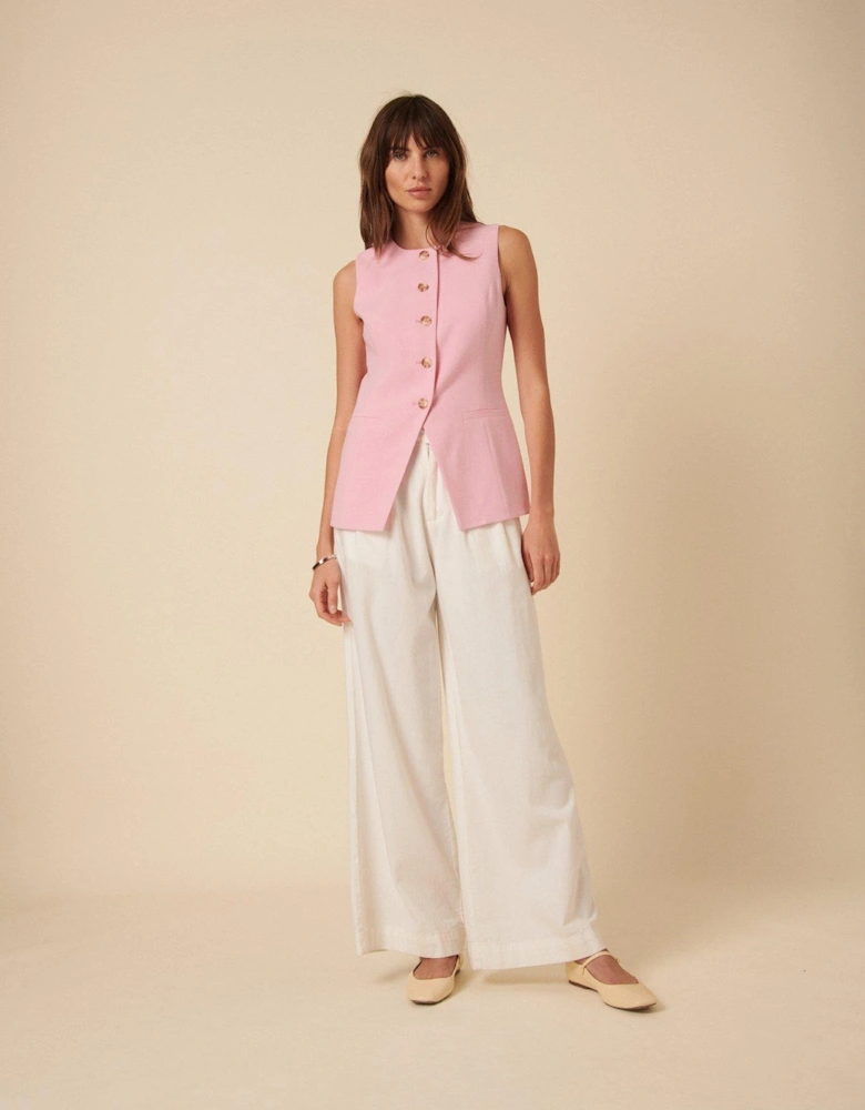 Long Line Crew Neck Waistcoat - Pink