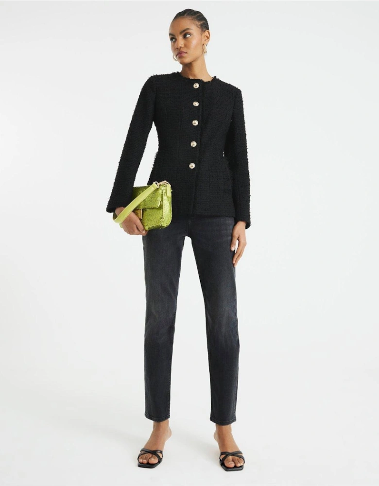 Collarless Boucle Jacket - Black
