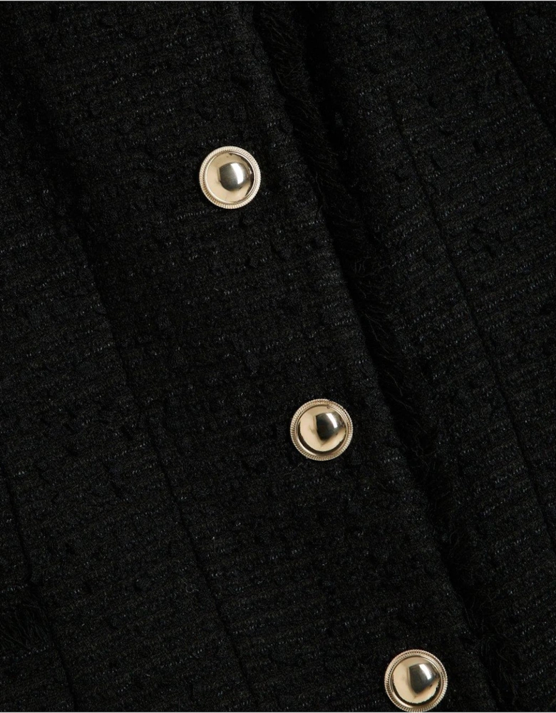 Collarless Boucle Jacket - Black