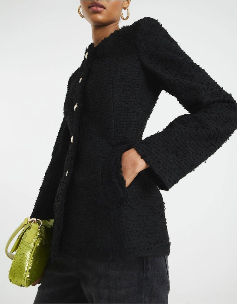 Collarless Boucle Jacket - Black