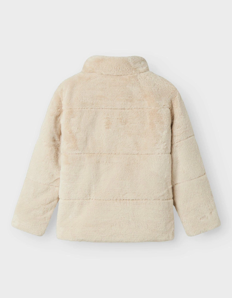 Girls Faux Fur Jacket - Cream
