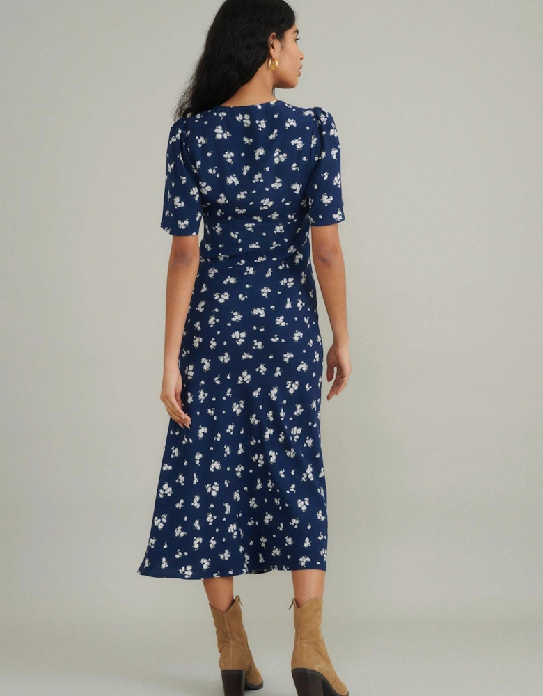 Faith Bow Front Midi Dress - Blue
