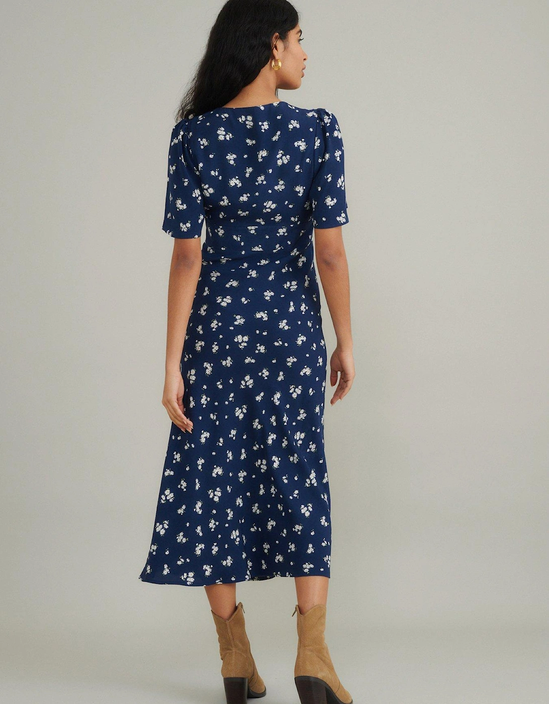 Faith Bow Front Midi Dress - Blue