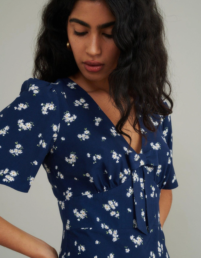 Faith Bow Front Midi Dress - Blue