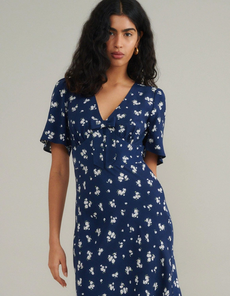 Faith Bow Front Midi Dress - Blue