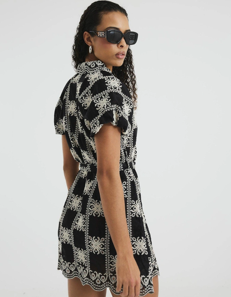 Crochet Belted Dress - Black