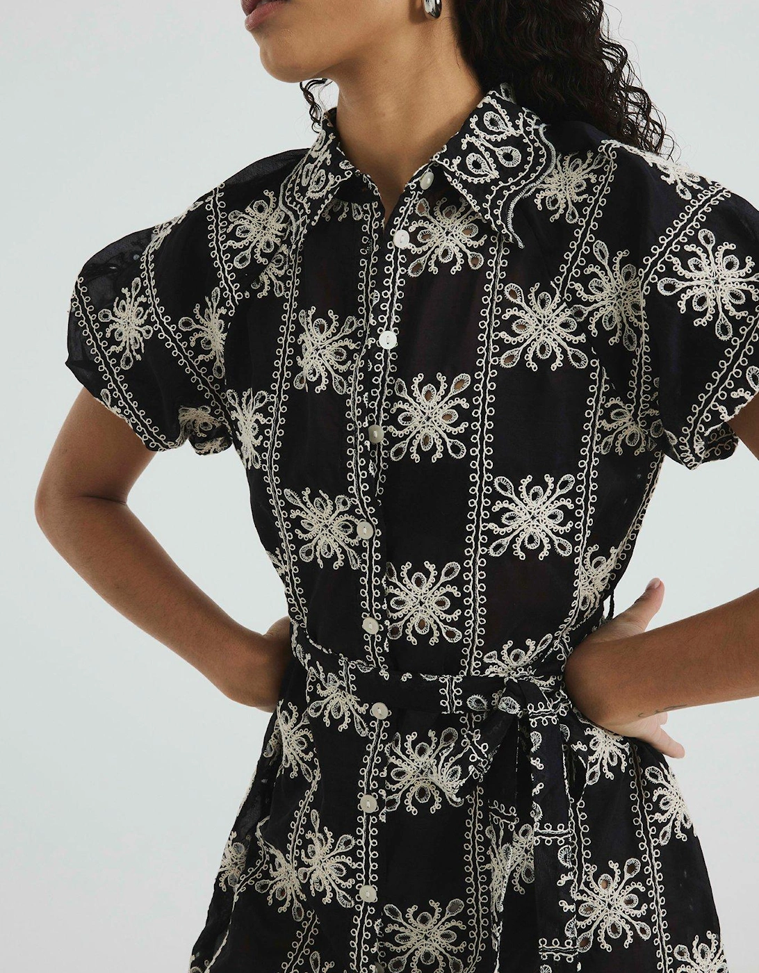 Crochet Belted Dress - Black