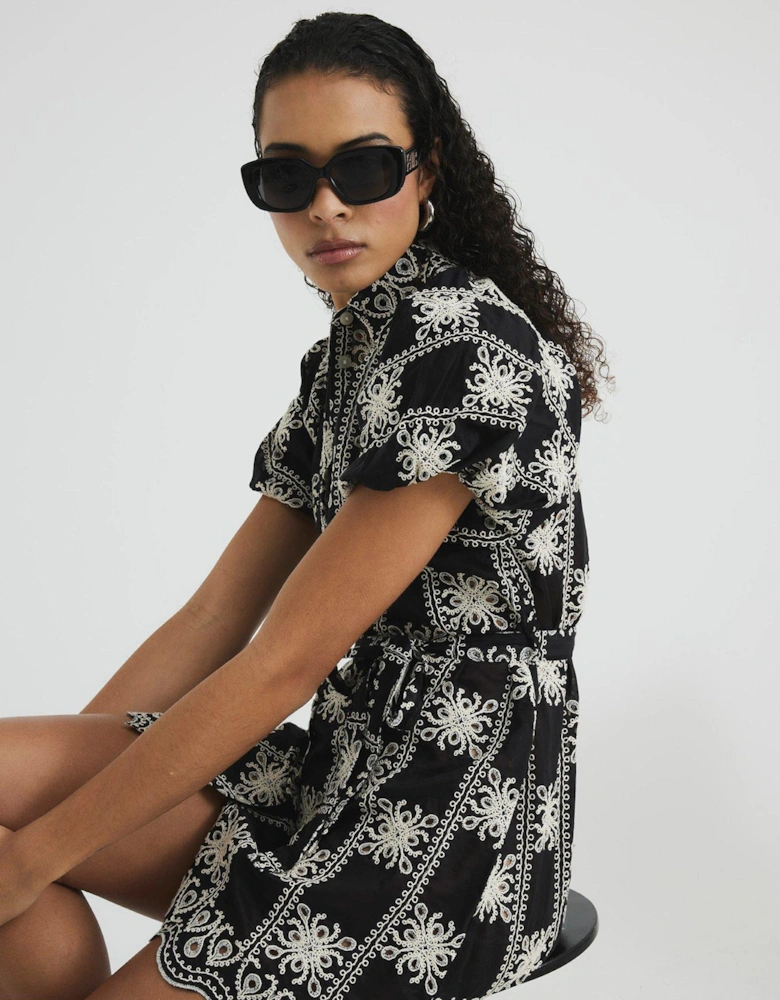 Crochet Belted Dress - Black