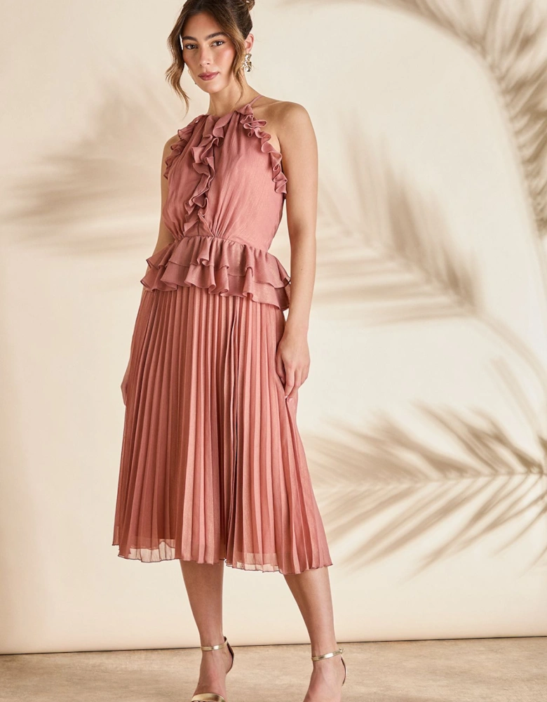 Sleeveless Halter Pleat Skirt Maxi Holiday Dress